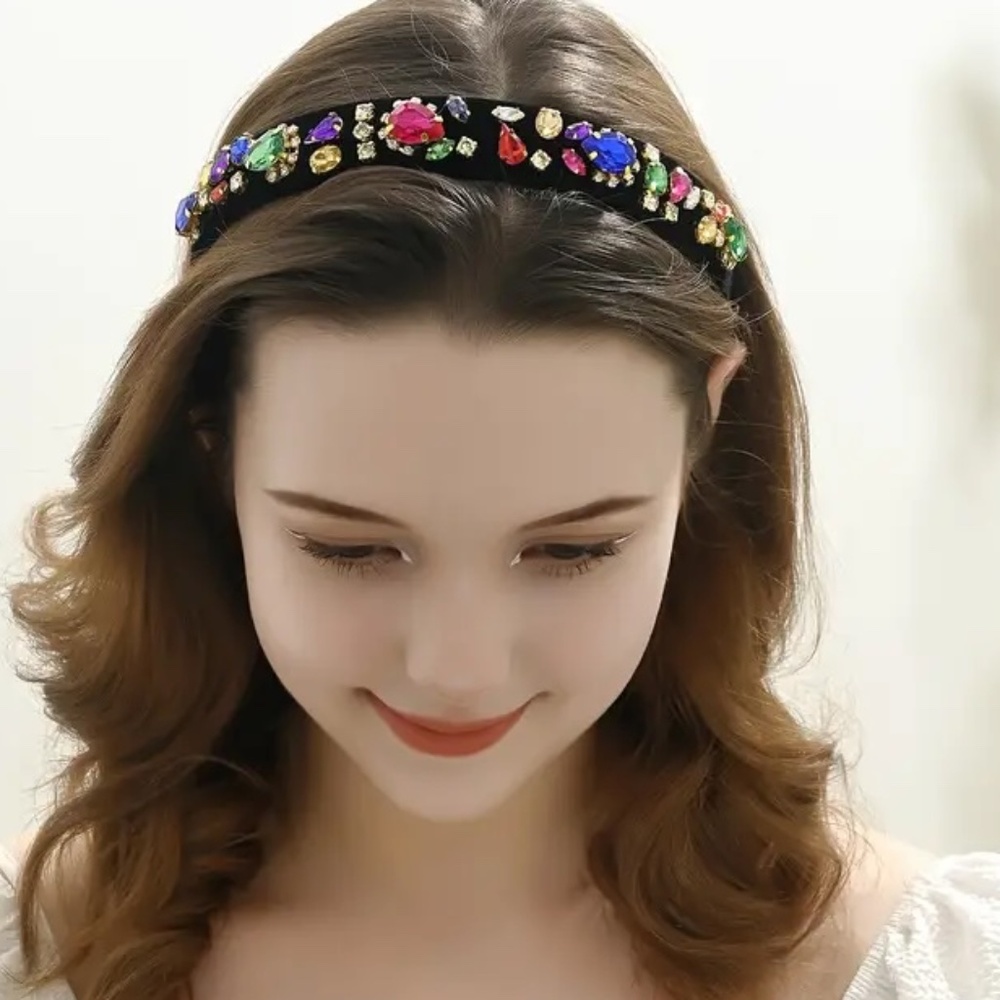 Black velvet Muti Color & Shaped Crystals Headband